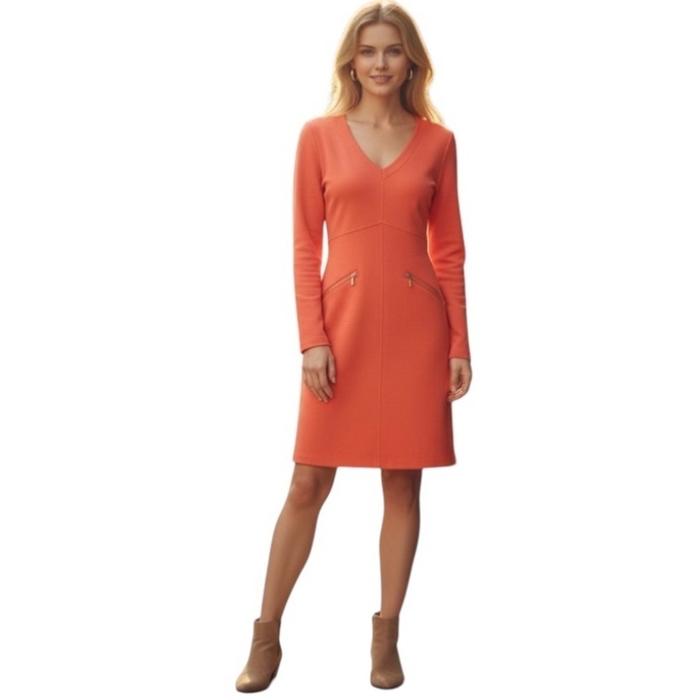 ATHLETA Women’s Ponte Knit Stretch Long Zip Sleeve Dress Burnt Orange Size Small